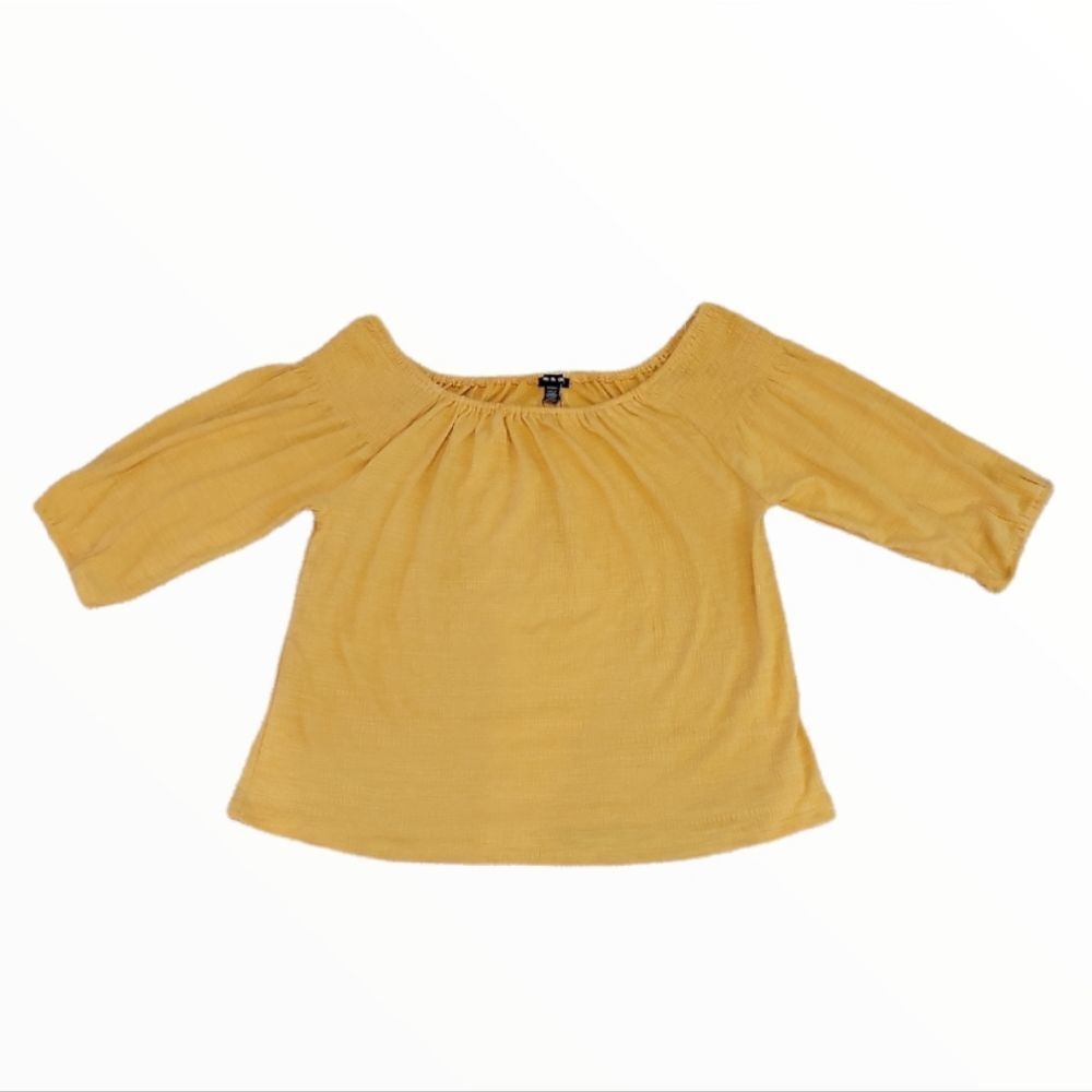 NWT CABLE AND GAGE BRIGHT MUSTARD YELLOW WIDE NECKED BLOUSE SZ.M